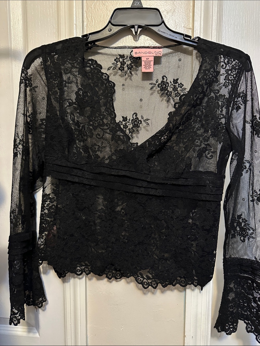 Bandolino Black Lace V-Neck Semi-Sheer Top